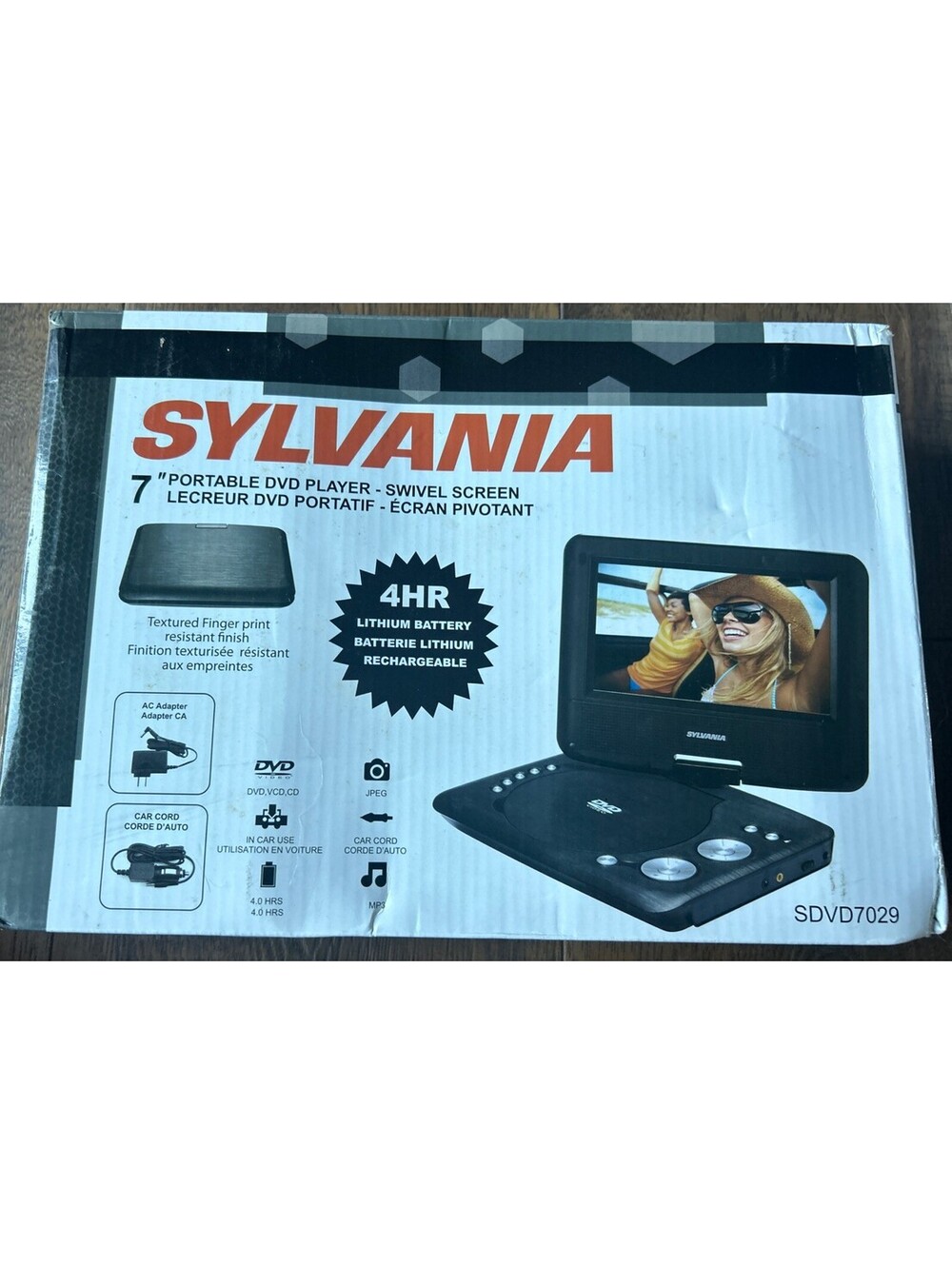 Sylvania Portable DVD Player 7” Black SDVD7029 New In Open Box New Tested Swivel